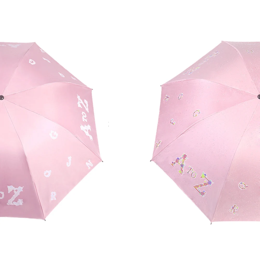 Water Color Changing Triple Folding Umbrella English Letter Rain Sun Parasol New