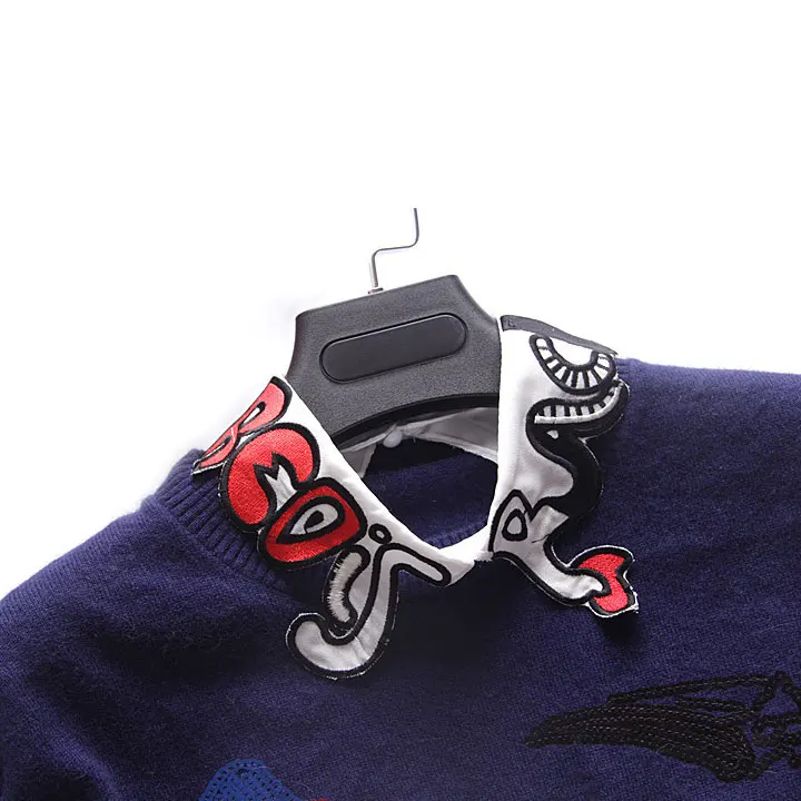 Рубашка с имитацией воротника со съемной вышивкой из мультфильма блузка