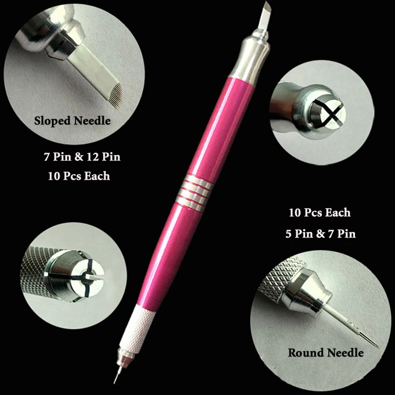 Набор Microblading двойная головка microblading ручка с лезвием наклонная 7 pin 12 булавки иглы