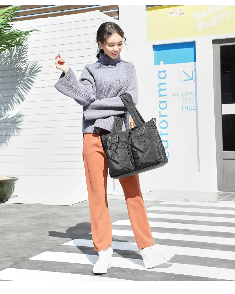Down Feather Padded Lady Shoulder Crossbody Bag New Winter Space Bale Handbags Woman Casual Space Cotton Totes Bag