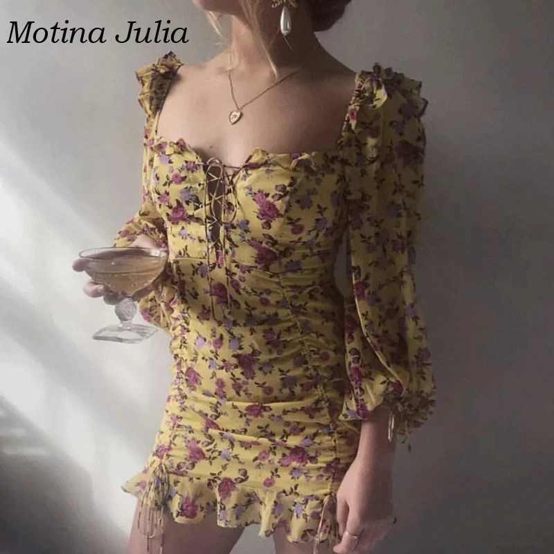 Женское вечернее платье с цветочным принтом Motina Julia мини-платье со шнуровкой и