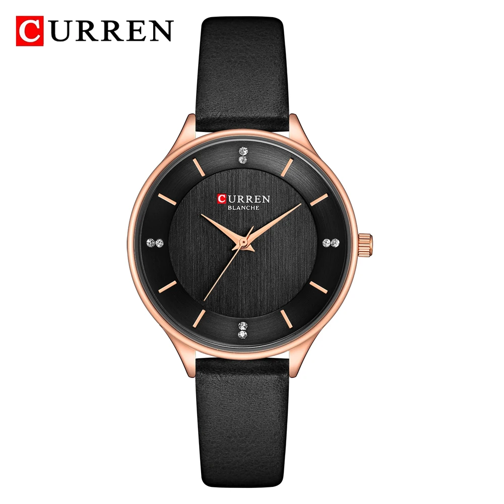 

CURREN Thin Clock Women Fashion Simple Watches Leather Analog Quartz Rhinestones Watch Ladies Dress Wristwatch Relogio Feminino