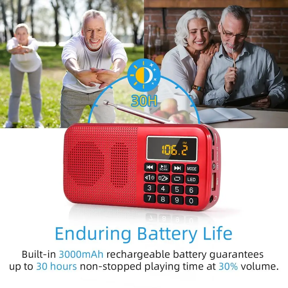 Портативное FM радио PRUNUS цифровые часы приемник USB диск TF карта MP3 музыкальный