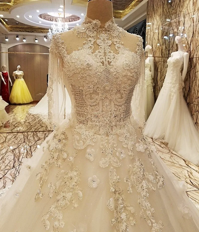 100% реальные фотографии Robe De Mariage 2018 кружева до пола Длина полный Бисер Свадебные