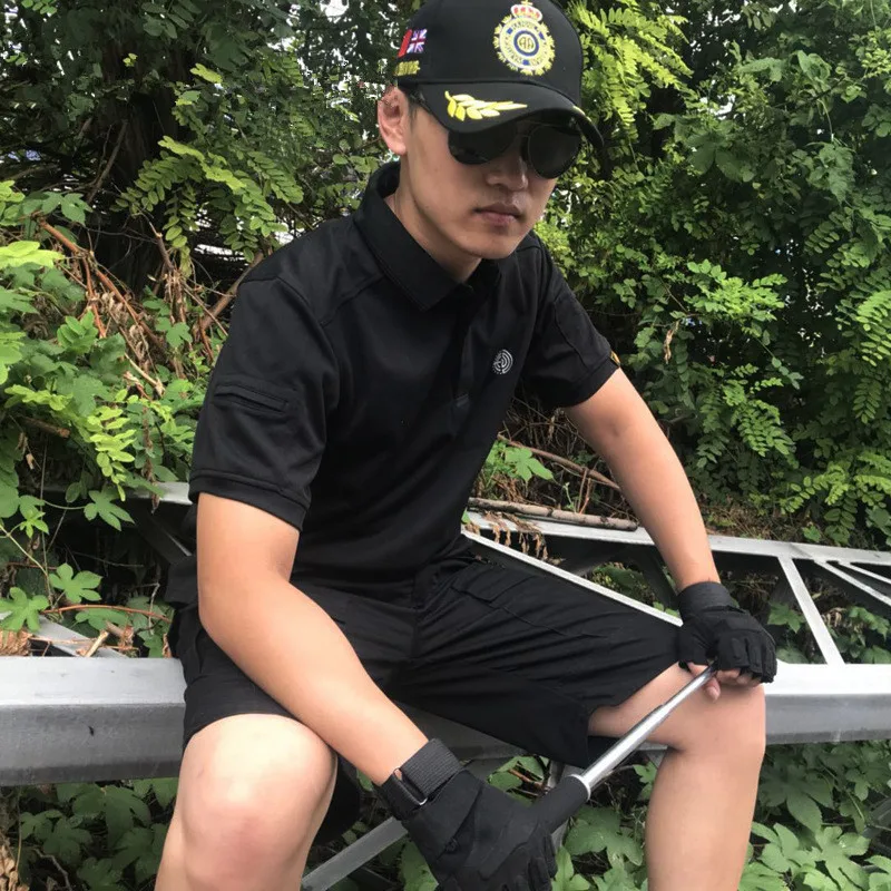 

Male Outdoor Sports Tactical Lapel Short Sleeve T-Shirt Summer Hiking Cycling Climbing Quick Dry Breathable Army T Shirt Tops