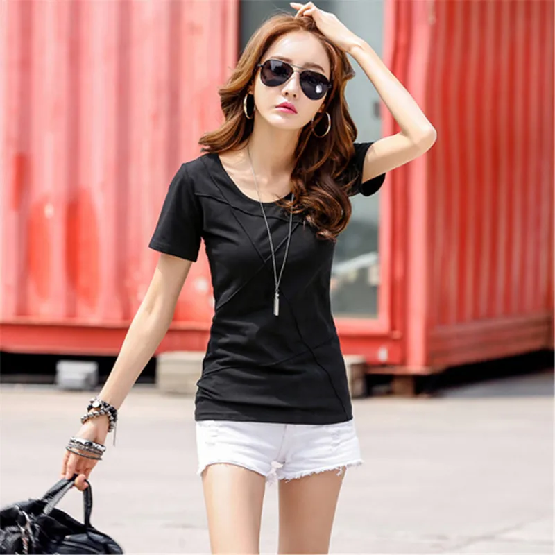 

Summer women T-shirts 2018 fashion new short-sleeved female t-shirt tops large size stitching loose slim ladies t-shirt cw287