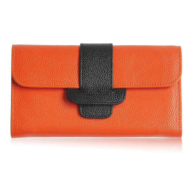 Модный женский длинный кошелек из воловьей кожи в стиле пэчворк с застежкой