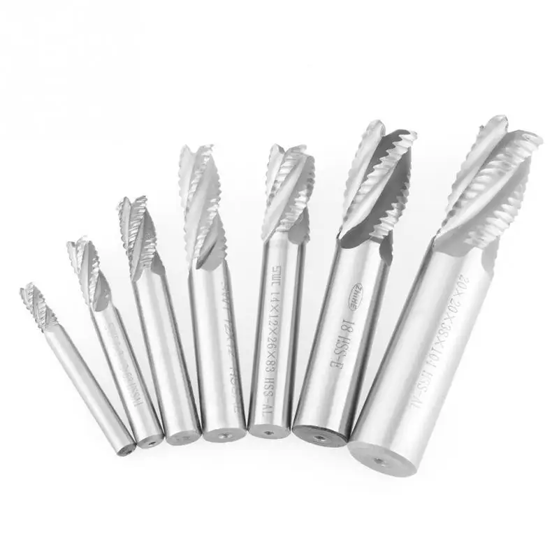 

7pcs/lot Milling Cutter 4 Flutes 6-20mm HSS End Mill Router Bit Roughing Chipbreaker Milling Cutter for Milling Machine silver