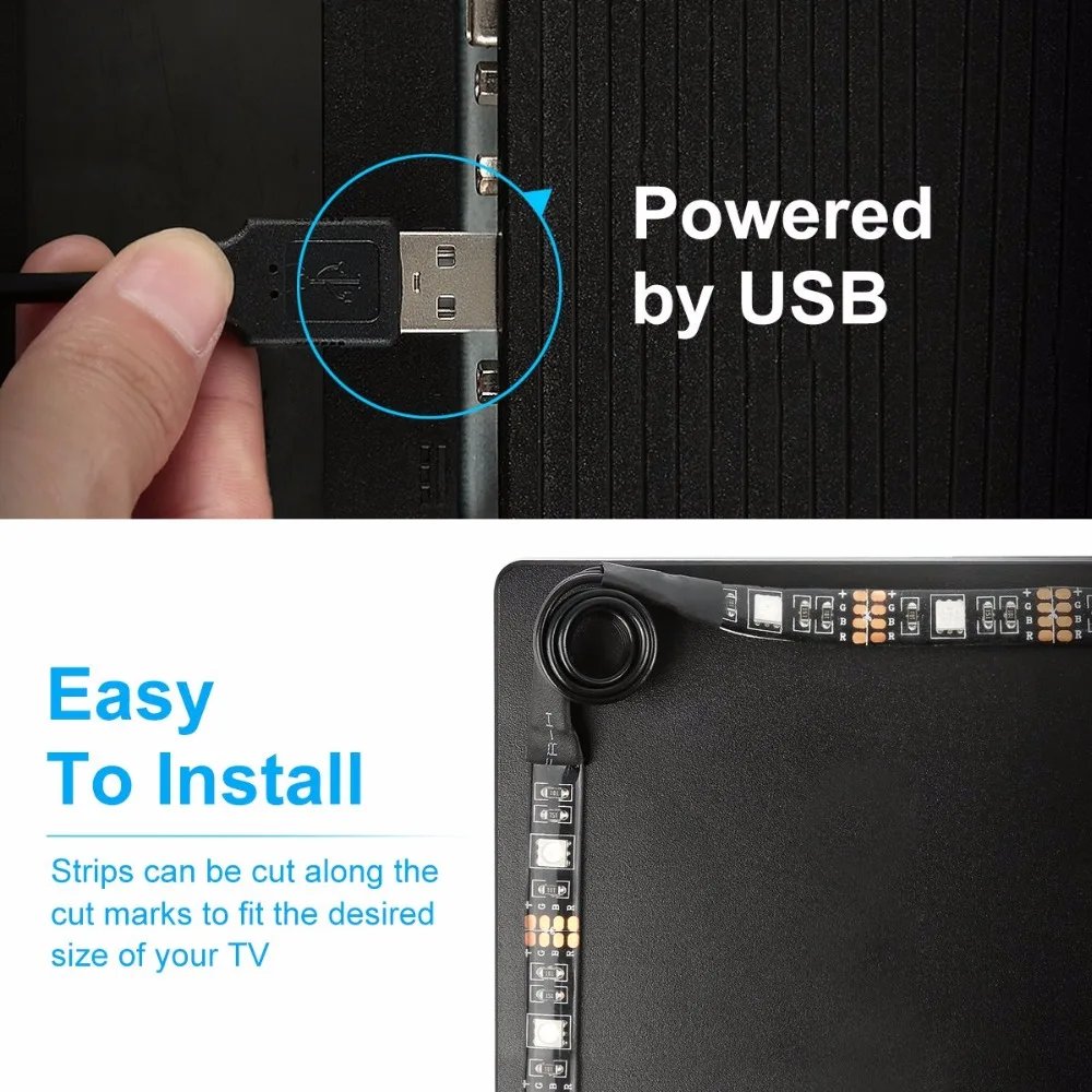 5 в RGB гибкая USB Светодиодная лента 5050 SMD клейкая для фона телевизора подсветка