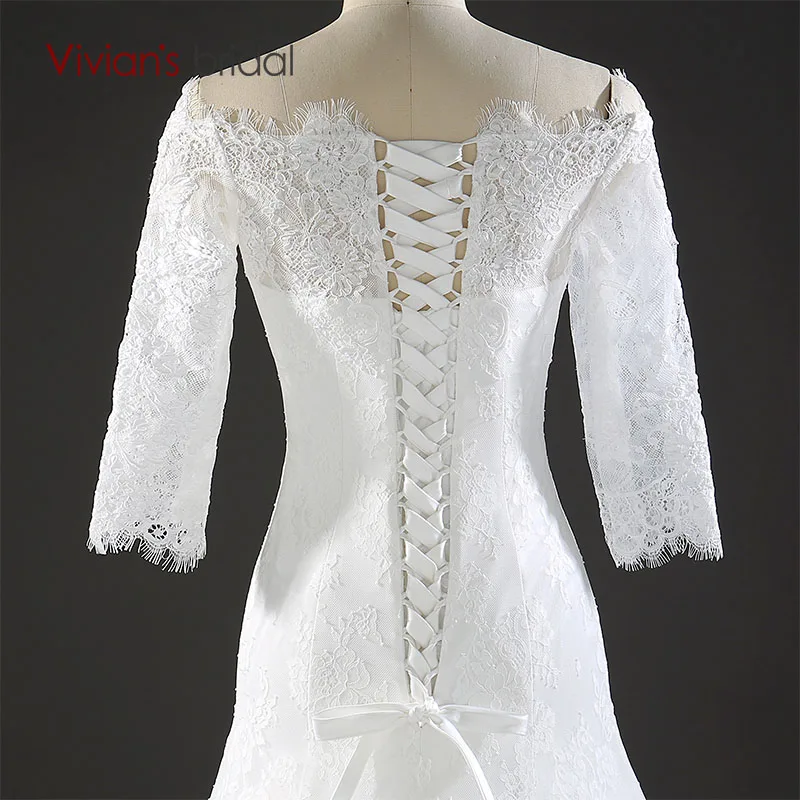 Vivian's Bridal белое кружевное свадебное платье с русалочкой три четверти на