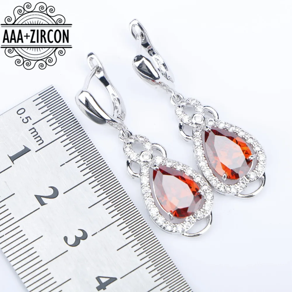 Набор ювелирных изделий из серебра 925 пробы с красным цирконием женские серьги