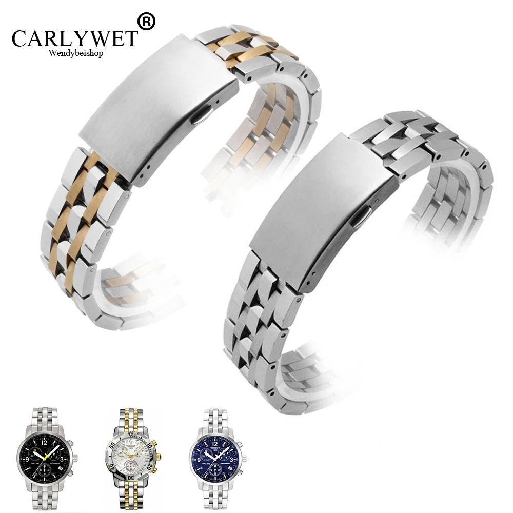 

CARLYWET 19 мм Серебряный двухцветный Золотой ремешок для часов полые изогнутые браслеты для 1853 PRC200 T17 T461 T014430 T014410CARLYWE