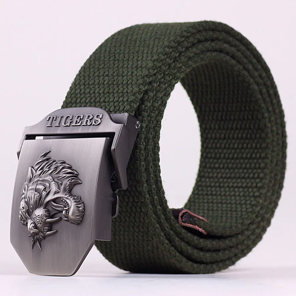 Style2 Army Модные брезентовые ремни премиум класса с металлическим драконом, мужской ремень с пряжкой, мужской ремень 110-140 см, MB009 - Цвет: Style2 Army