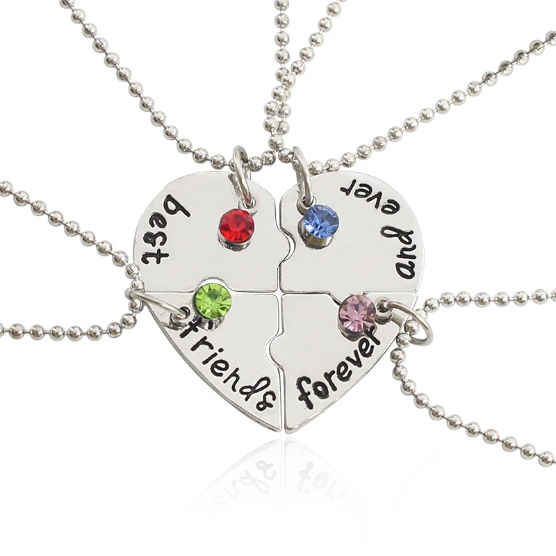 

4 pcs/set Love Heart Best Friend Forever And Ever Pendant Necklace Women Crystal Friend BFF Choker Heart Necklaces Friendship