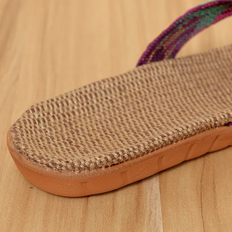 Шлепанцы унисекс льняные домашние тапки с перекрестными ремнями тихие для пота