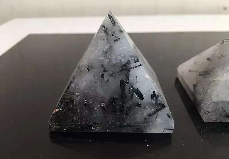 

New style natural black hair crystal pyramid， crystal four-sided tower for home decoration