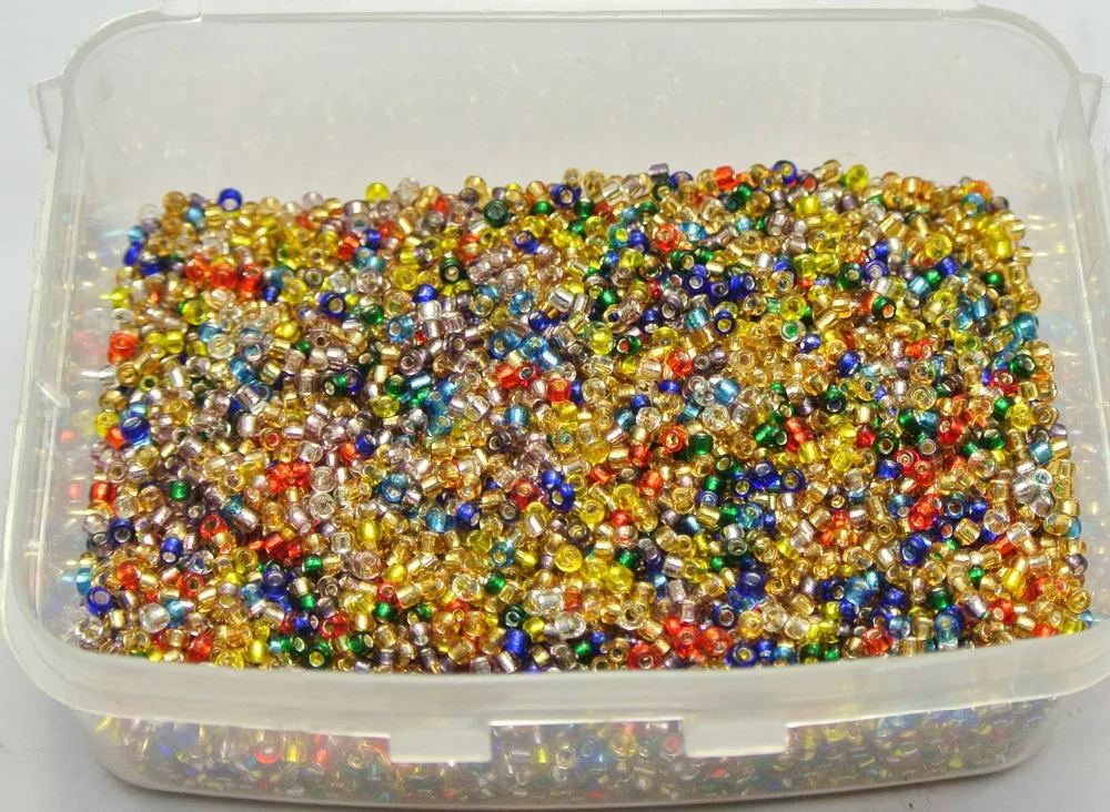 

10000 Mixed Color Glass Seed Beads 1.5mm (12/0) silver lined + Storage Box