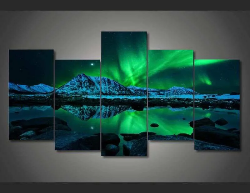 

Wall Artwork Home Decaration Polar AuroraPrinted Painting Multi-picture Combination Canvas Painting Unframed 5 Pcs Living Room