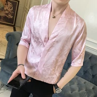 pink shirts mens silk shirts luxury camisa social masculina slim fit satin black shirts mens fashion 2018 japanese summer mens
