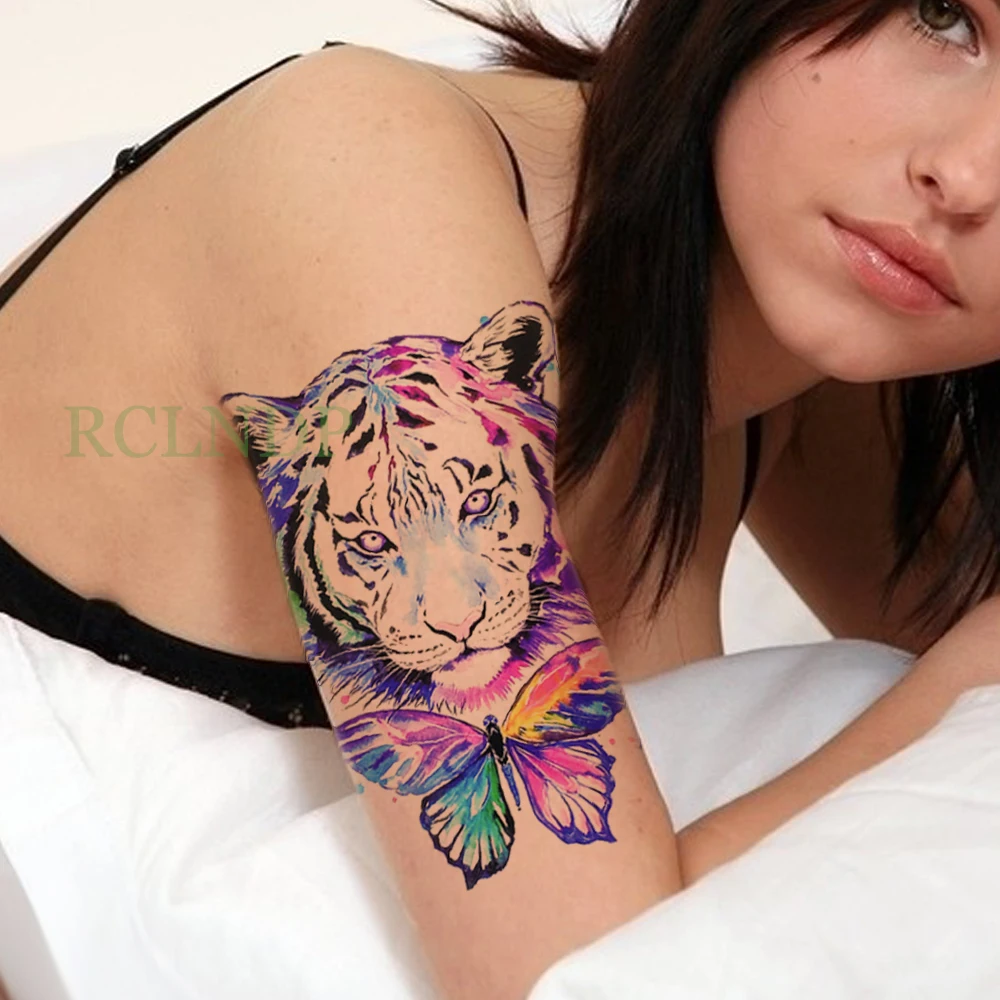 Водостойкая Временная тату-наклейка Тигр бабочка фальшивая тату флэш-тату