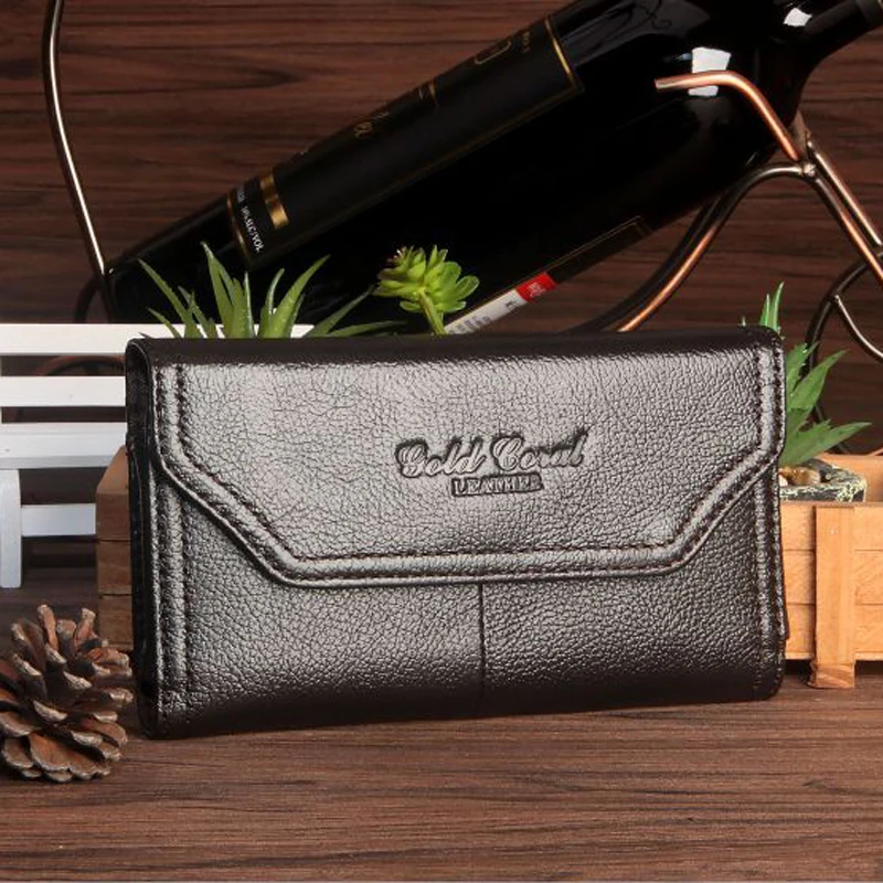 Поясная Сумка из натуральной кожи для мужчин кошелек телефона золотого и