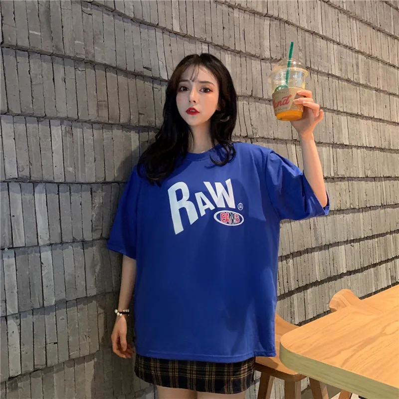 

2019 Summer Short Sleeve Tshirt oversized L Tees Cotton Casual Tee O Neck Female Loose Young Tops 2 Colors HOT Couples Tee