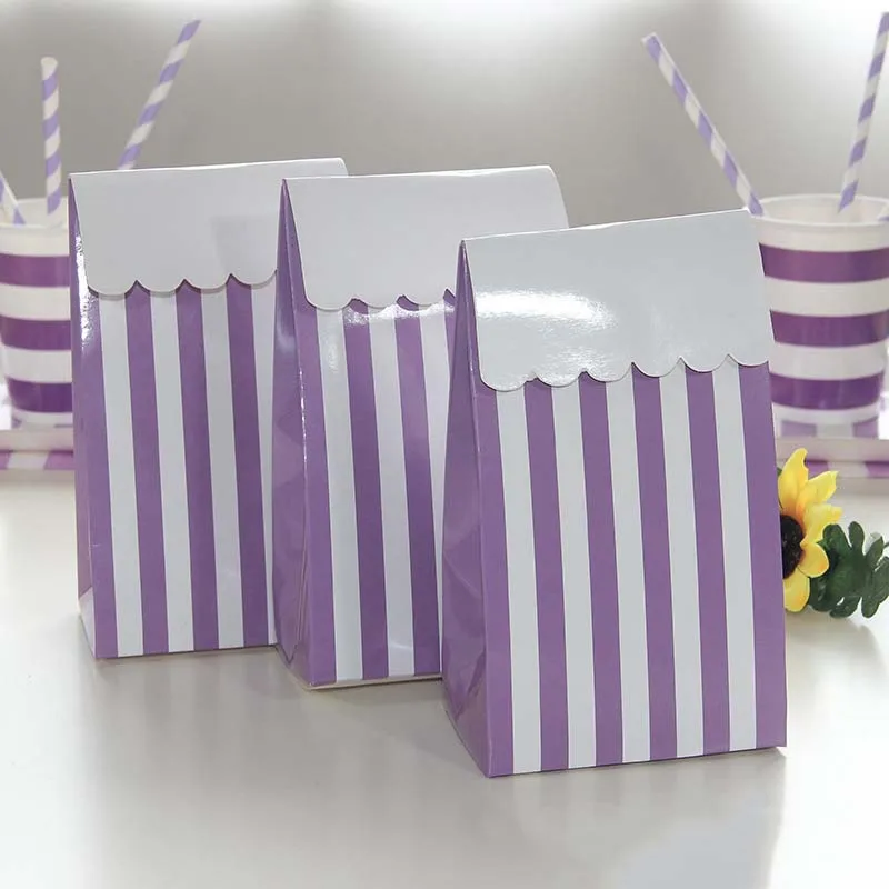 Gift bag 6pcs Вечерние фиолетовые одноразовые столовые приборы в полоску, набор, стакан, салфетка, вилка, солома, вечерние день рождения, детский душ, товары для свадебного декора - Цвет: Gift bag 6pcs