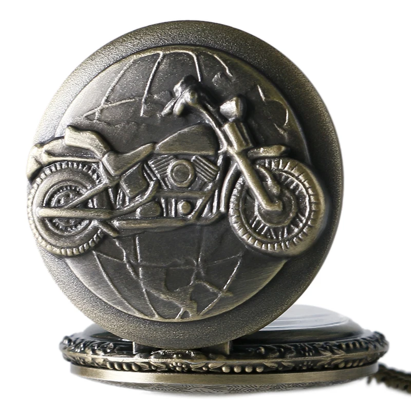 Antique Bronze Motorcycle Motorbike MOTO Pocket Watch Necklace Pendant Men Gift P79