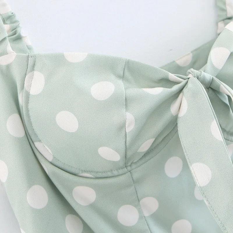 Bazaleas White Dot Print Green women Dress vestido Center Bust Bow Tie summer zipped back Slim Women mini dresses | Женская одежда