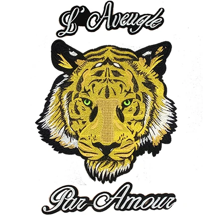 Tiger with letter Новинка! Большой вышитый патч с железом на желтом тигре, голова живой тигр, леопард, змеиный кобр хорошо подходит для моторной куртки мода - Цвет: Tiger with letter