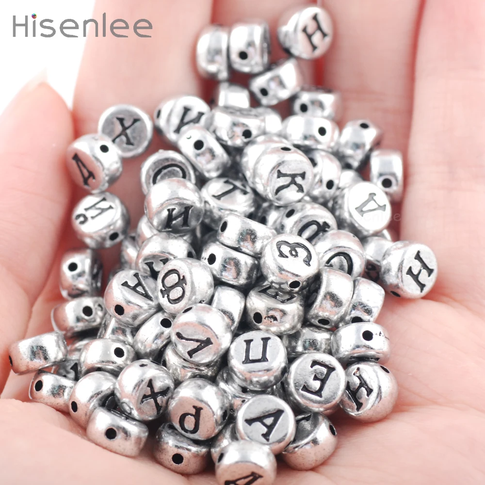 300 шт. акриловые бусины с русскими буквами 4 х7 мм|round beads|acrylic beadsbeads silver |
