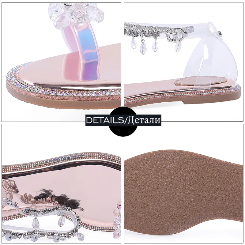 Женские летние сандалии ISNOM на плоской подошве женские повседневные прозрачные