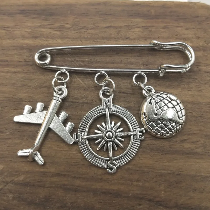 Brooch 3 1 шт Любовь Путешествия Шарм самолет брошь Глобус Компас паспорт брошь лучшие друзья Подарочная брошка, подарок для стюардессы - Окраска металла: Brooch 3
