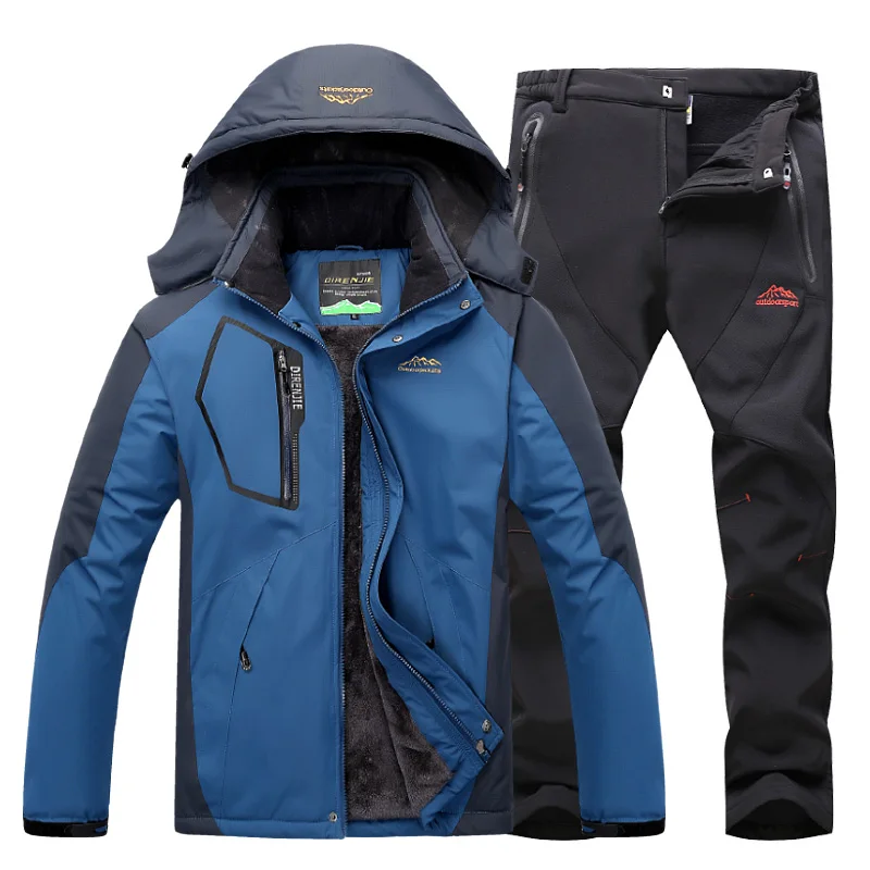 Jean blue black pant Лыжная куртка, костюмы для мужчин, водонепроницаемая флисовая зимняя куртка, термопальто, уличная куртка для горных лыж, сноуборда, костюмы размера плюс, бренд - Цвет: Jean blue black pant