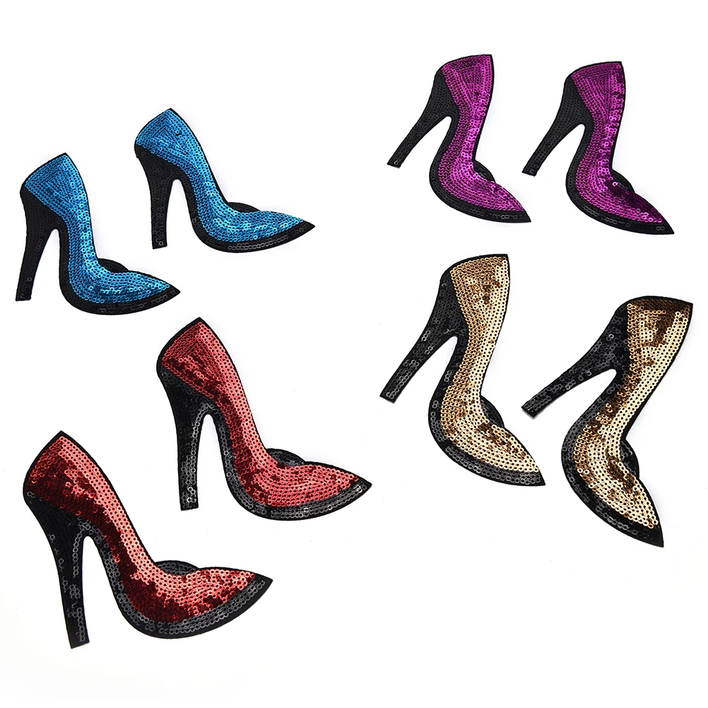 2 шт. = 1 пара обувь на высоком каблуке расшитая блестками с железными нашивками