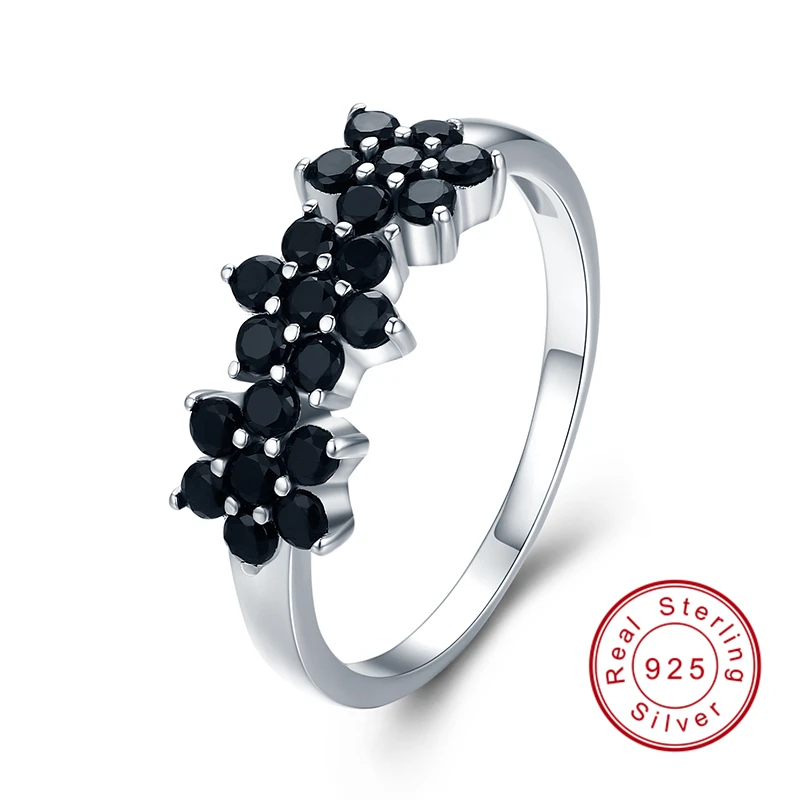 Черный ость милый 925 стерлингового серебра ювелирные украшения цветок Bague