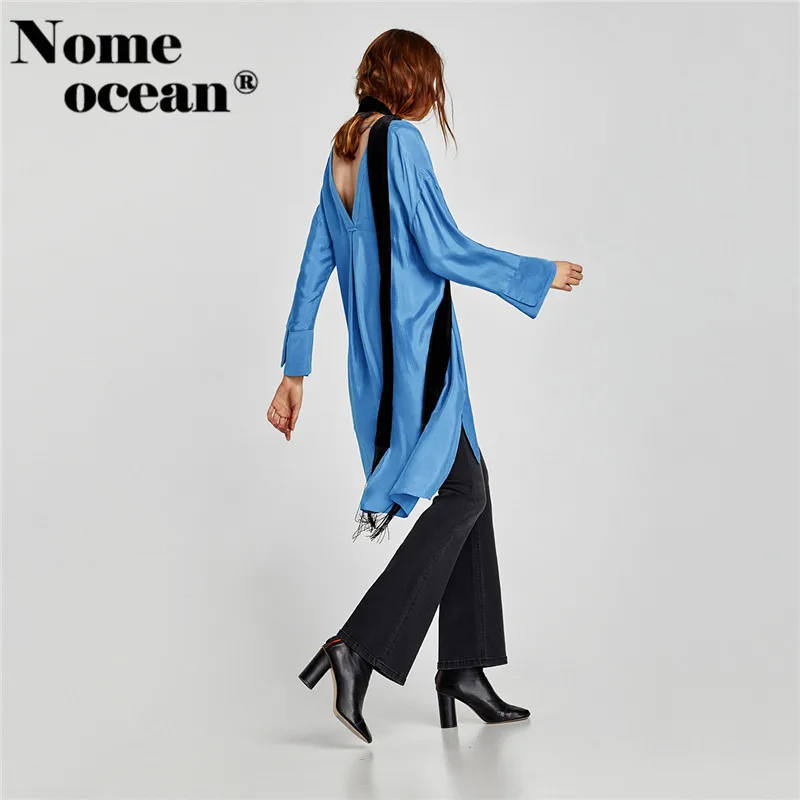 Low-high Sweep Hollow Out Shift Dress 2018 Spring Multi-layered Cuffs Long Sleeve Shirt Slit Side V-neck M17120806 | Женская одежда