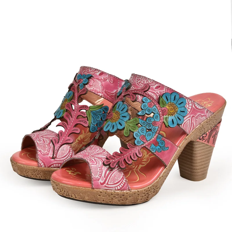 Женские шлепанцы из натуральной кожи модные пляжные Нескользящие на платформе