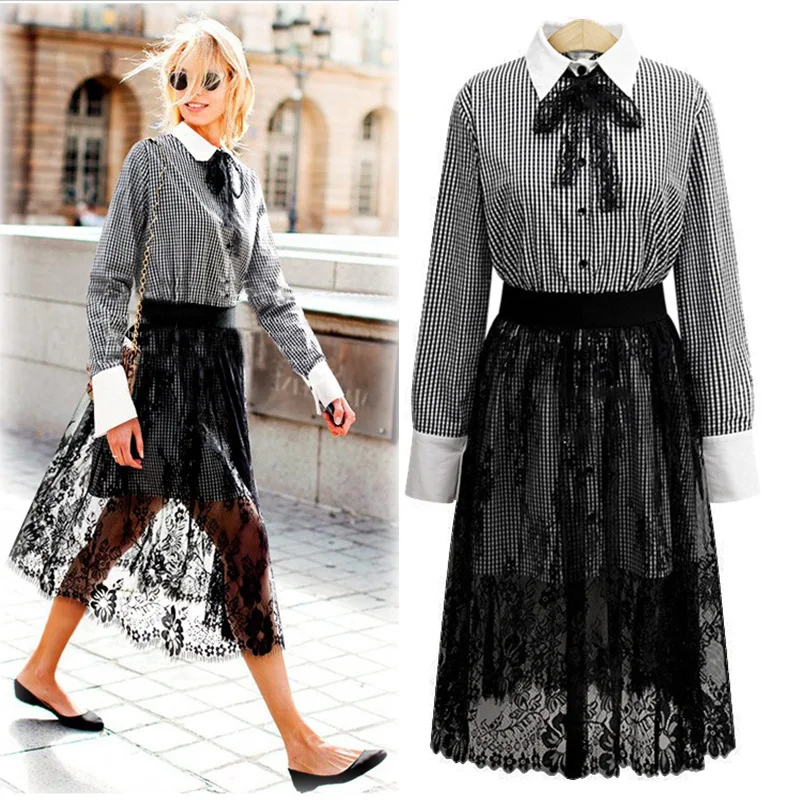 Весна Осень Новые женские милые элегантные два предмета костюм с отложным