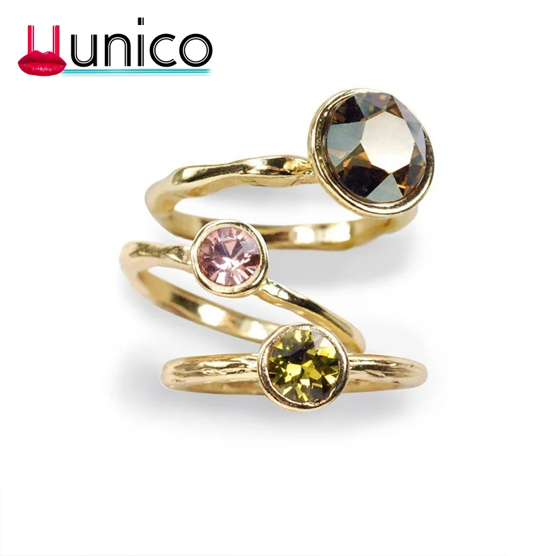 

UUNICO 2018 fashion European and American popular combination ring plating three color zircon ring set party jewelry J-587.