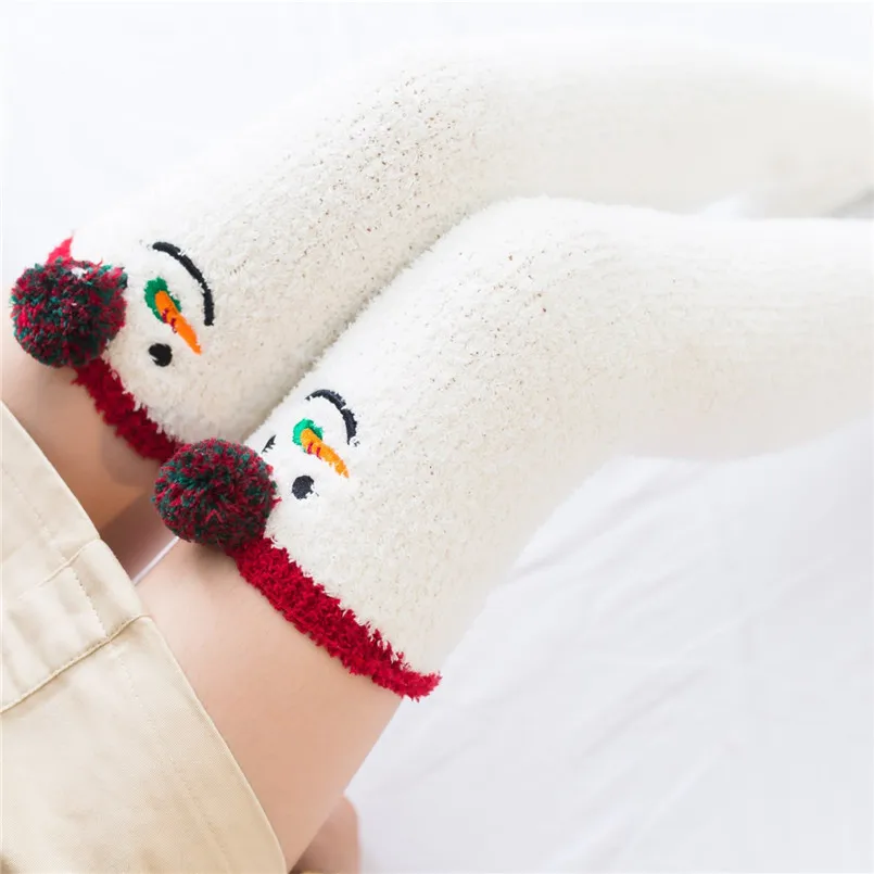 Snowman Сексуальные женские бархатные чулки до бедра размера плюс толстые и теплые длинные полосатые гольфы Милые Носки с рисунком из мультфильма Medias sexy Muslo - Цвет: Snowman