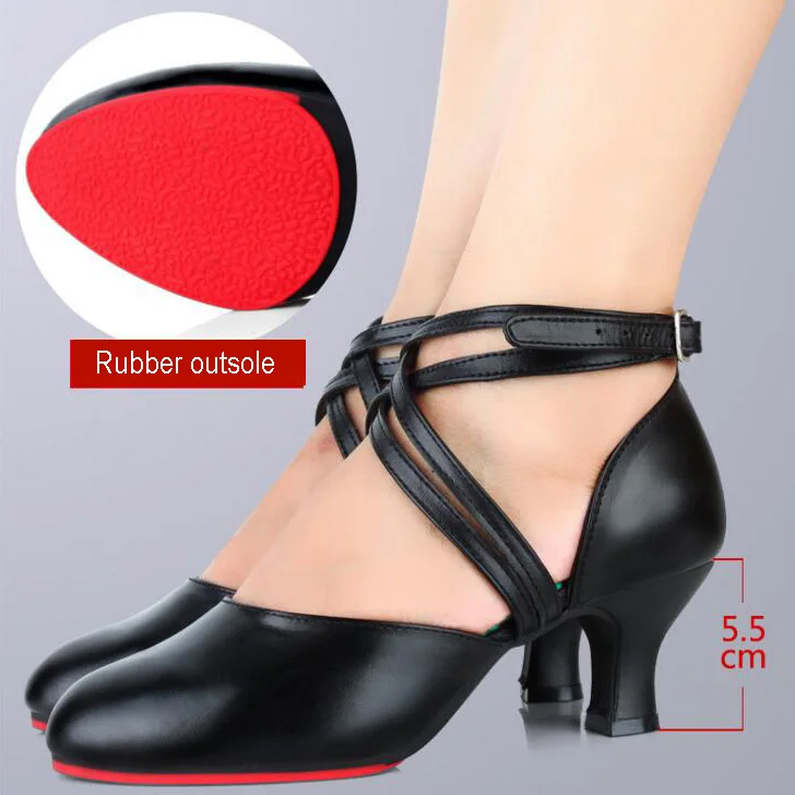 Black 5.5cm Heel Профессиональная женская Обувь для бальных танцев, латинских танцев, кожаная красная обувь для танго, женская обувь с закрытым носком, обувь для сальсы, женская обувь на высоком каблуке 8 см - Цвет: Black 5.5cm Heel