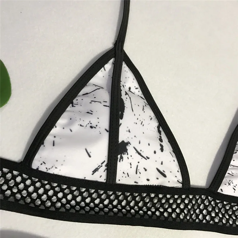 Женский кружевной купальник черный сетчатый с принтом в китайском стиле лето