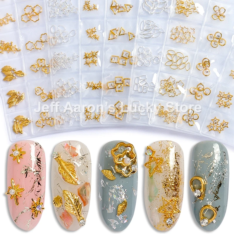 

1 Pack Gold Silver Hollow 3D Nail Art Decorations Mix Metal Frame Nail Rivets Shiny Charm Strass Manicure Accessories Studs