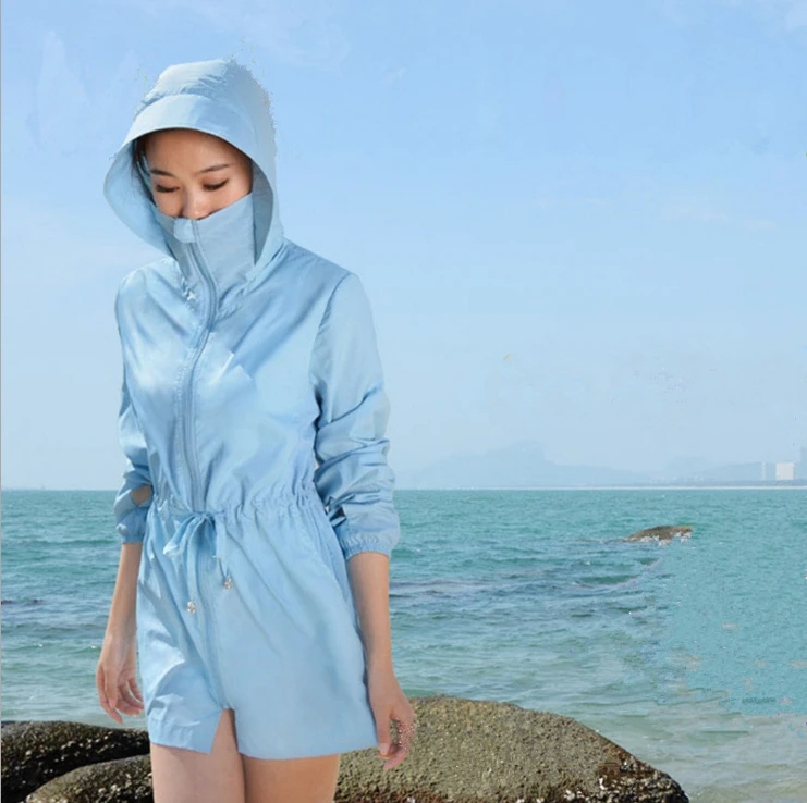 Женская длинная и средняя одежда с защитой от УФ корейской версии свободного