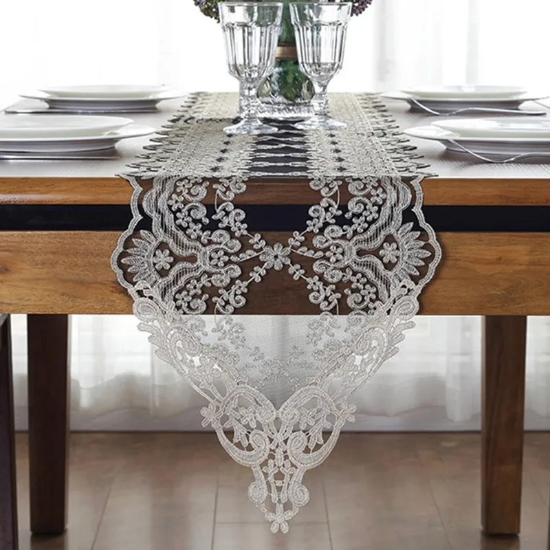 Черная вышивка настольная дорожка элегантная столовая посуда с кружевным