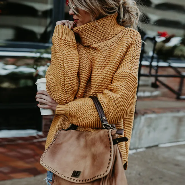 2018 Loose Sweater Mujer Autumn Winter Green Turtleneck Women Pullover Knitted Long Sleeve Sweaters and Pullovers | Женская одежда