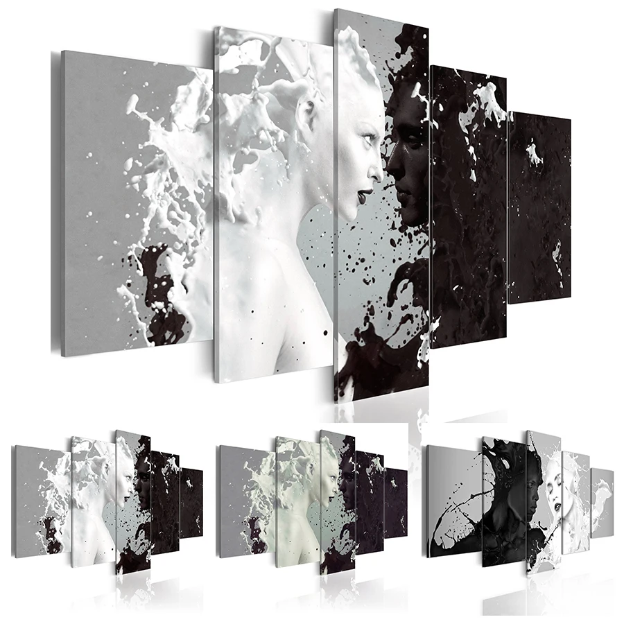 Canvas Print Modern Fashion Wall Art the Black and White Abstract Ink Character Love for Home Decoration No Frame(Size:3) | Дом и сад