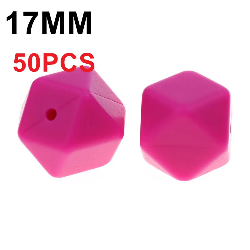 05 Violet Red Силиконовые бусины 50 шт. 17 мм шестигранный Прорезыватель детский Прорезыватель для ношения на цепочке Аксессуары для детского душа подарок пустышка цепочка для кормления игрушка - Цвет: 05 Violet Red