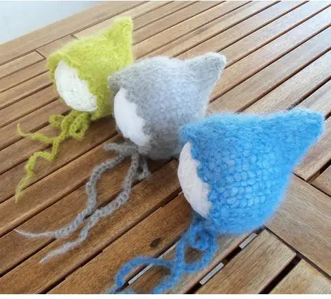 Newborn photography props Handcraft Baby hand Knit Mohair Bonnet on Shower Gift Photography Props hats | Детская одежда и обувь